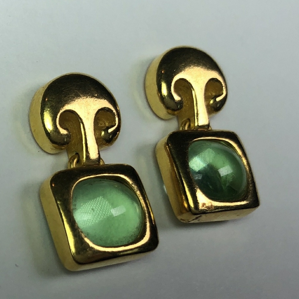 Gold and Green Stone Earrings